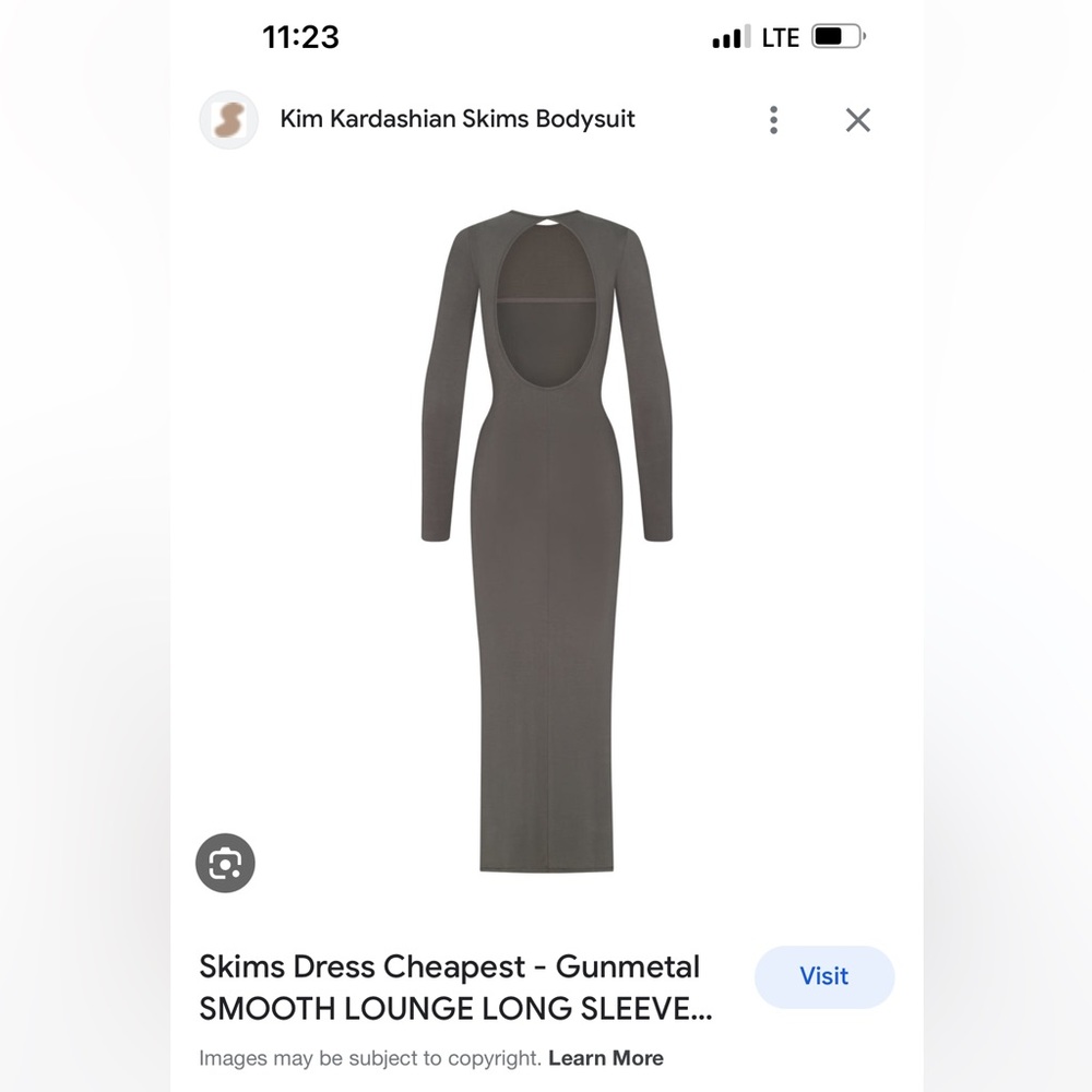 SKIMS smooth lounge long sleeve dress with open back in GUNMETAL GREY - Picture 4 of 4